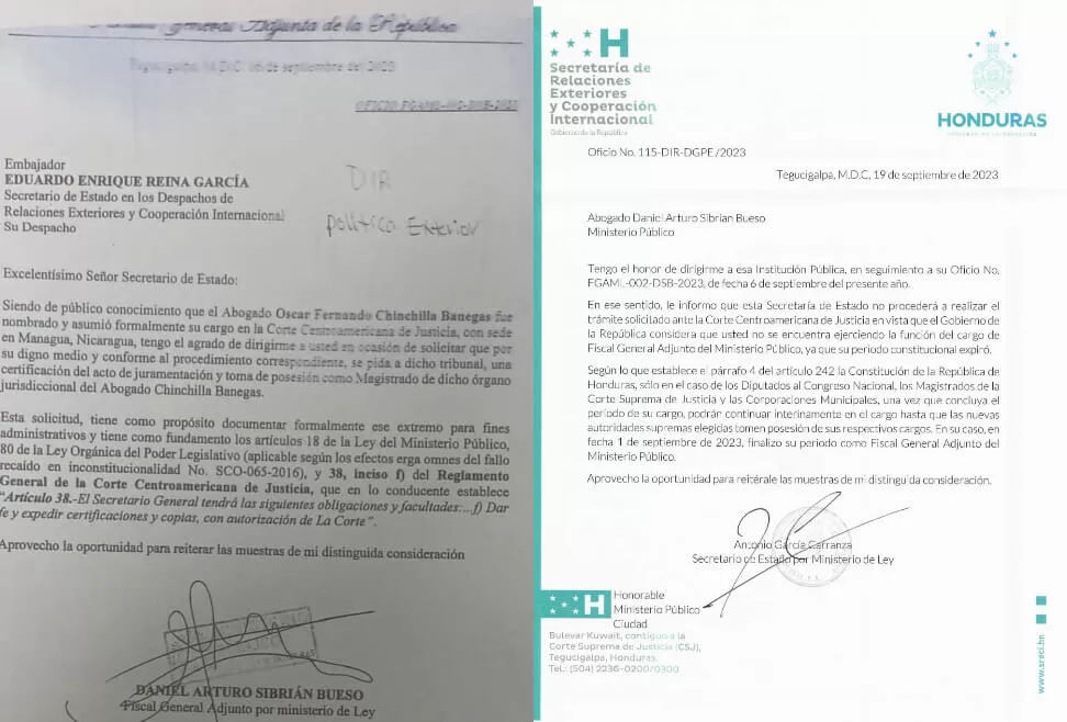 Fiscal General Adjunto, Daniel Sibrián hace una solicitud formal a la Cancilleria pero está le responde que no le reconoce su autoridad.