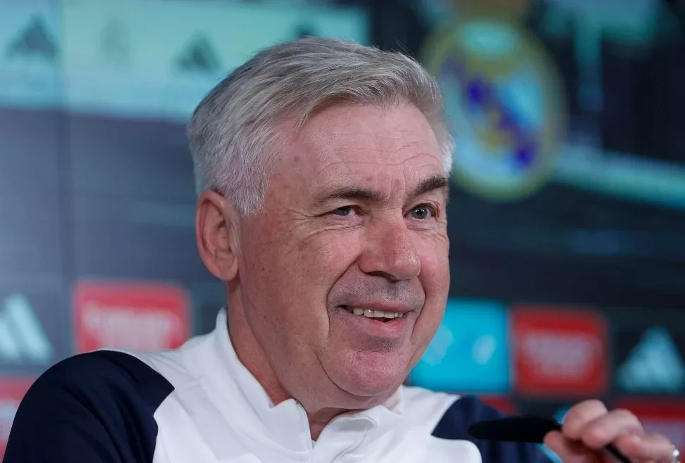 l técnico italiano del Real Madrid, Carlo Ancelotti, durante la rueda de prensa.