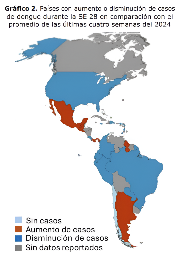 Gráfico de casos de dengue sin datos de Honduras, informe OPS 