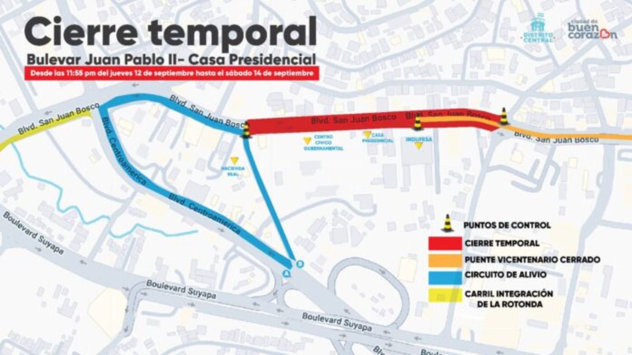 Cierre Temporal del Bulevar Juan Pablo II en Tegucigalpa