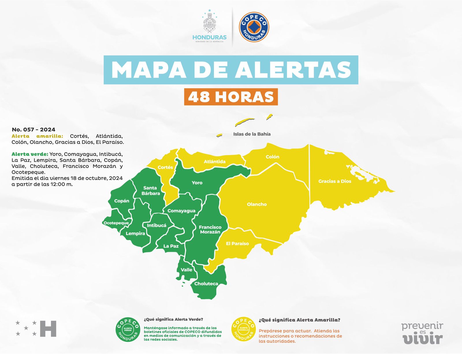 Alerta Amarilla en siete departamentos de Honduras