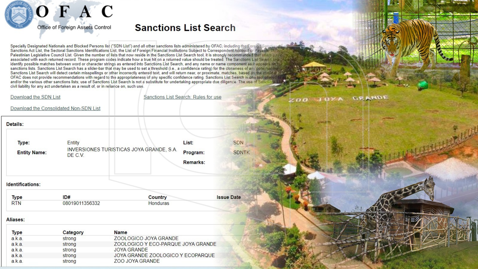 Sanciones de EE. UU. contra zoológico Joya Grande siguen vigentes al continuar en lista Ofac